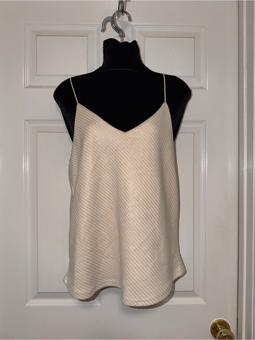 Bishop + Young Rhinestone Striped Cami Tank Top Ivory Cream  Medium